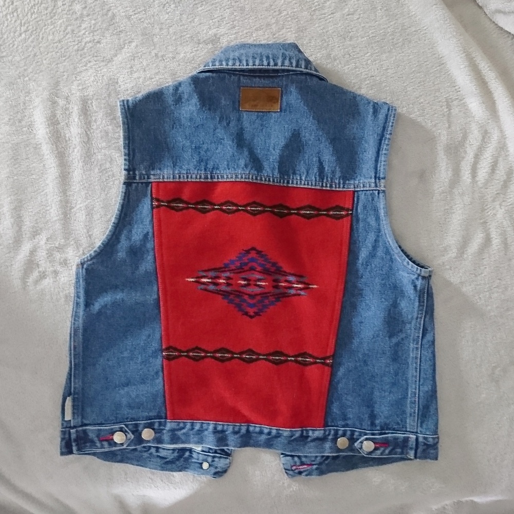 Pendleton Denim Vest with Red Navajo Panel